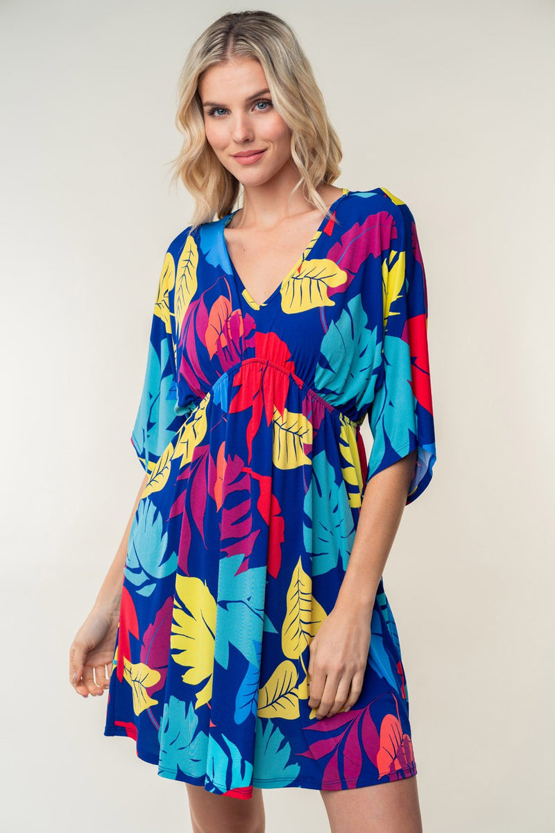 White Birch Full Size Printed V-Neck Mini Dress Trandify deal