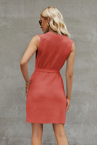 Tied Round Neck Sleeveless Sweater Dress Trandify deal