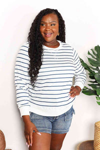 Double Take Striped Long Sleeve Round Neck Top Trandify deal