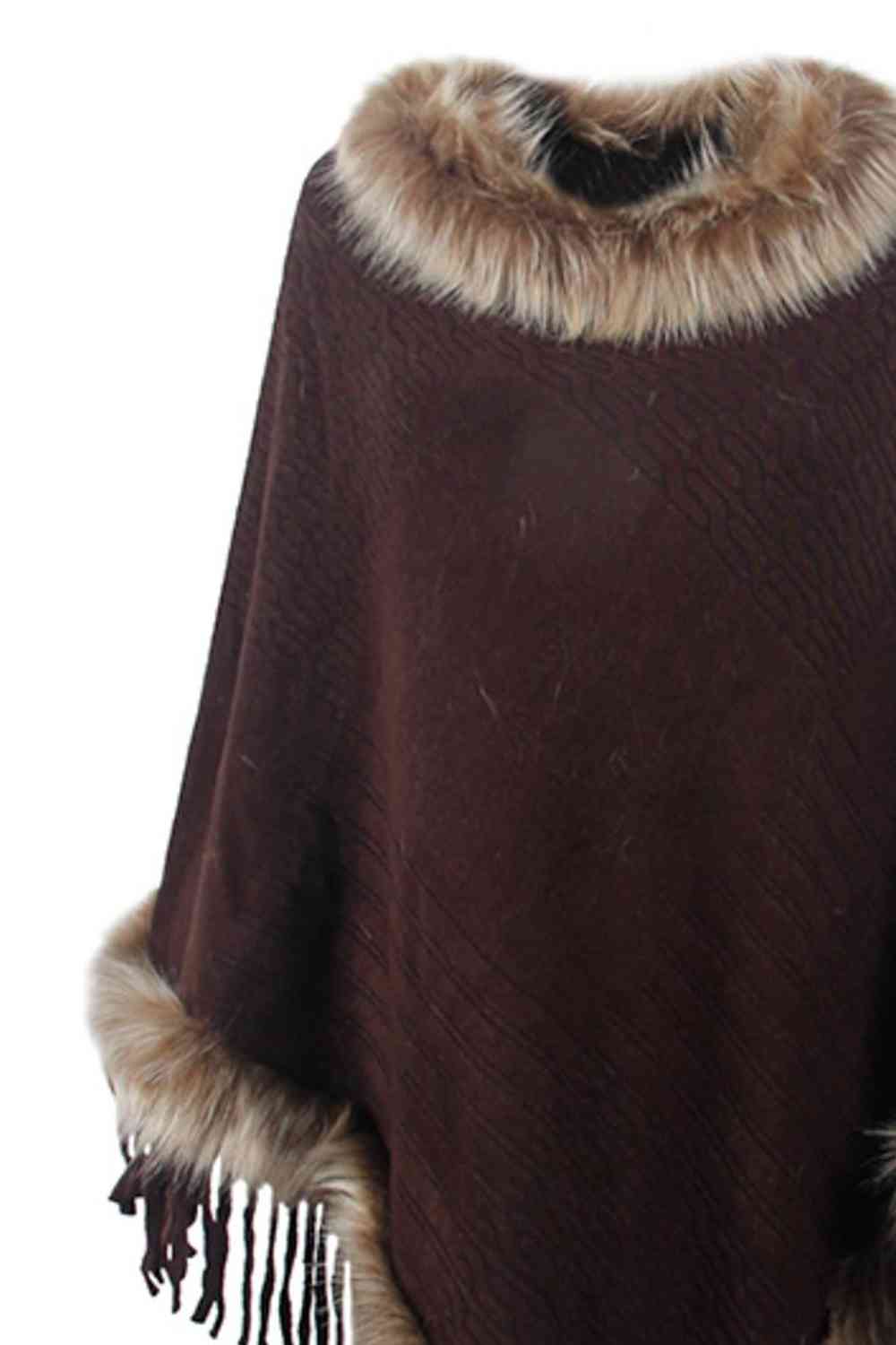 Faux Fur Trim Fringed Poncho Trandify deal