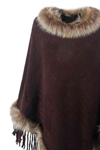 Faux Fur Trim Fringed Poncho Trandify deal