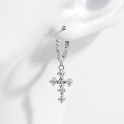 925 Sterling Silver Inlaid Zircon Cross Dangle Earrings Trandify deal