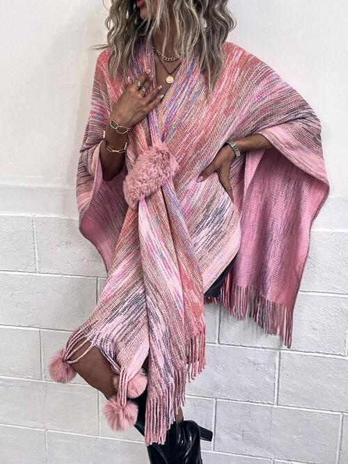 Heathered Fringe Hem Poncho Trandify deal