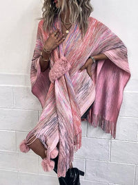 Heathered Fringe Hem Poncho Trandify deal