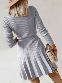 Surplice Neck Tie Front Pleated Sweater Dress Trandify deal