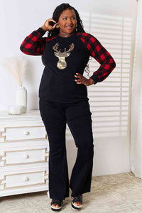 Heimish Full Size Sequin Reindeer Graphic Plaid Top Trandify deal