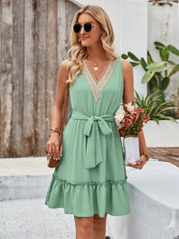 Tied Frill Sleeveless Mini Dress Trendsi