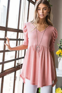 Heimish Full Size Waffle Knit V-Neck Babydoll Top Trandify deal