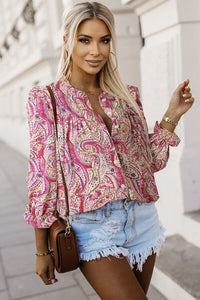 Printed Frill Flounce Sleeve Shirt Trandify deal