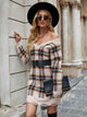 Plaid Distressed V-Neck Sweater Dress Trandify deal