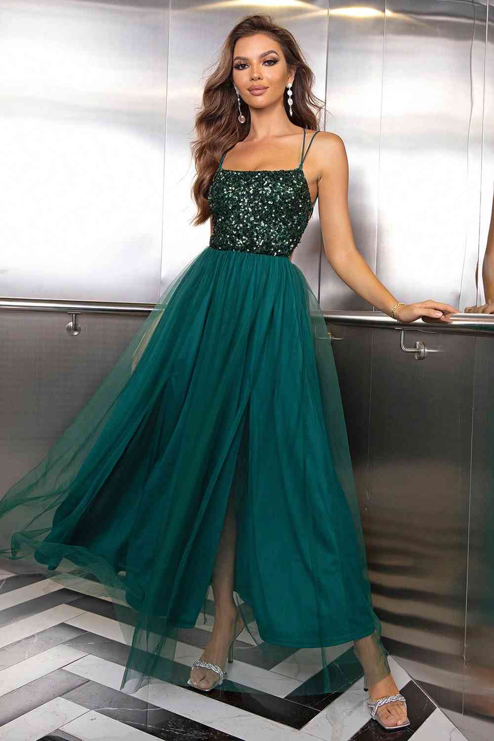 Lace-Up Backless Mesh Dress Trandify deal