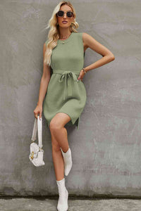 Round Neck Slit Sleeveless Sweater Dress Trandify deal