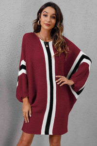Ribbed Round Neck Long Sleeve Sweater Dress Trandify deal