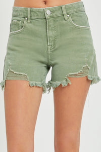 RISEN Mid Waist Frayed Hem Denim Shorts Trandify deal
