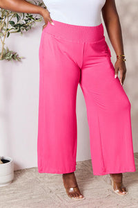 Double Take Full Size Smocked Wide Waistband Wide Leg Pants Trandify deal