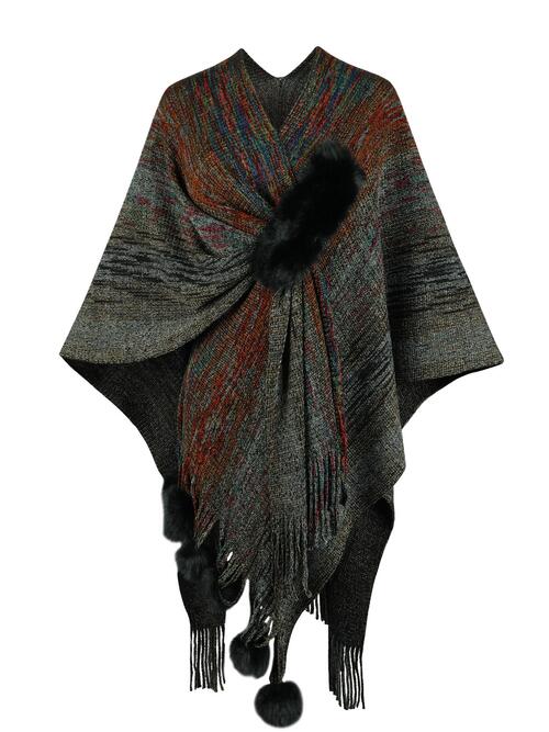 Soft and Cozy Heathered Poncho with Fringe Detailing - TrandifyDeal