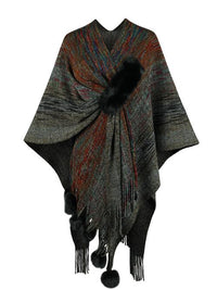 Soft and Cozy Heathered Poncho with Fringe Detailing - TrandifyDeal