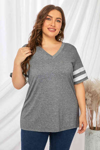 Plus Size Striped V-Neck Tee Shirt Trandify deal