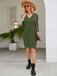 Cable-Knit V-Neck Mini Sweater Dress Trandify deal