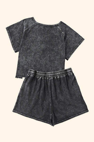 Heathered Round Neck Top and Shorts Lounge Set Trandify deal
