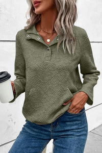 Geometric Snap Button Long Sleeve Sweatshirt Trandify deal