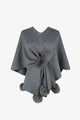 Trendy Pom-Pom Trim Poncho in Gray - TrandifyDeal