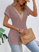 Slit Eyelet V-Neck Short Sleeve Blouse Trandify deal
