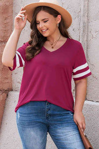 Plus Size Striped V-Neck Tee Shirt Trandify deal