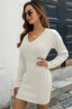 Cable-Knit V-Neck Long Sleeve Mini Sweater Dress Trandify deal