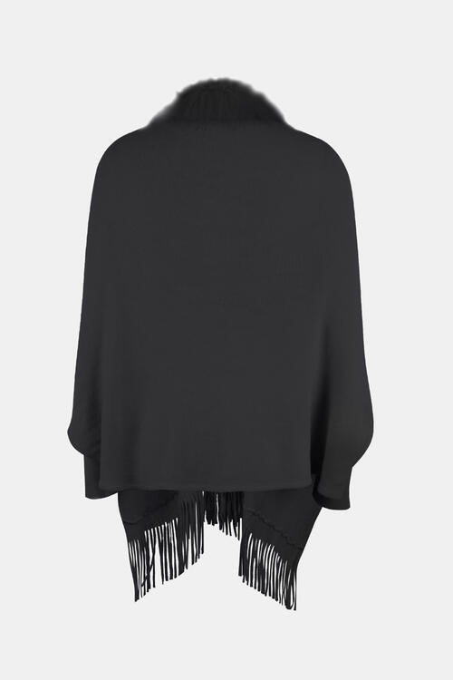 Fringe Open Front Long Sleeve Poncho Trandify deal
