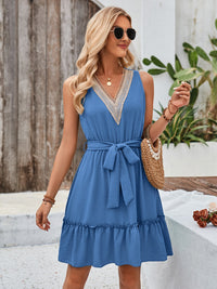 Tied Frill Sleeveless Mini Dress Trendsi