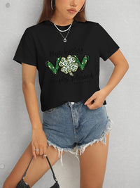 Lucky Clover Round Neck Short Sleeve T-Shirt Trandify deal