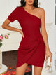 Twisted Single Shoulder Short Sleeve Dress Trandify deal