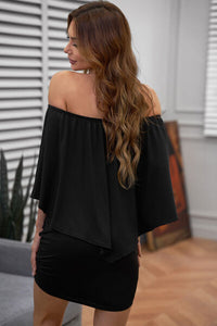 Off-Shoulder Three-Quarter Sleeve Mini Dress - Trandify Deal