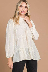 Culture Code Full Size Swiss Dot Smocked Mock Neck Blouse Trandify deal