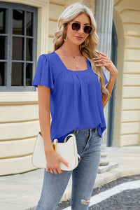 Eyelet Square Neck Short Sleeve T-Shirt Trandify deal