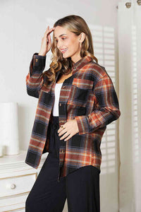 Double Take Plaid Dropped Shoulder Shirt Trandify deal