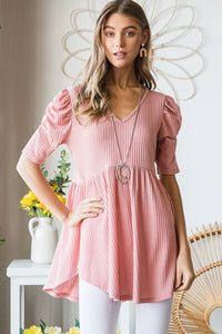 Heimish Full Size Waffle Knit V-Neck Babydoll Top Trandify deal