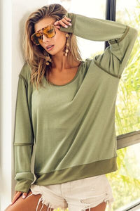 BiBi Waffle Knit Contrast Trim Long Sleeve T-Shirt Trandify deal