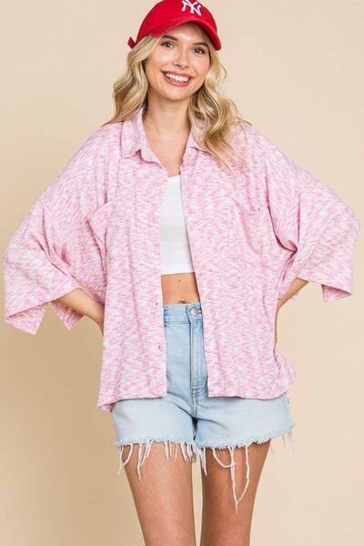 Culture Code Button Up Drop Shoulder Slit Shirt Trandify deal