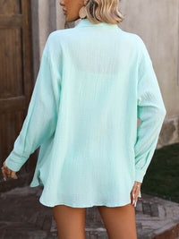 Textured Button Up Dropped Shoulder Shirt Trandify deal