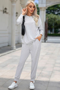 Round Neck Top and Drawstring Pants Lounge Set Trandify deal