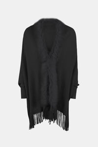 Fringe Open Front Long Sleeve Poncho Trandify deal