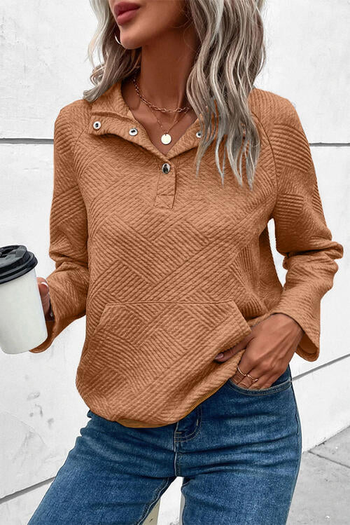 Geometric Snap Button Long Sleeve Sweatshirt Trandify deal