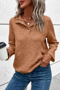 Geometric Snap Button Long Sleeve Sweatshirt Trandify deal
