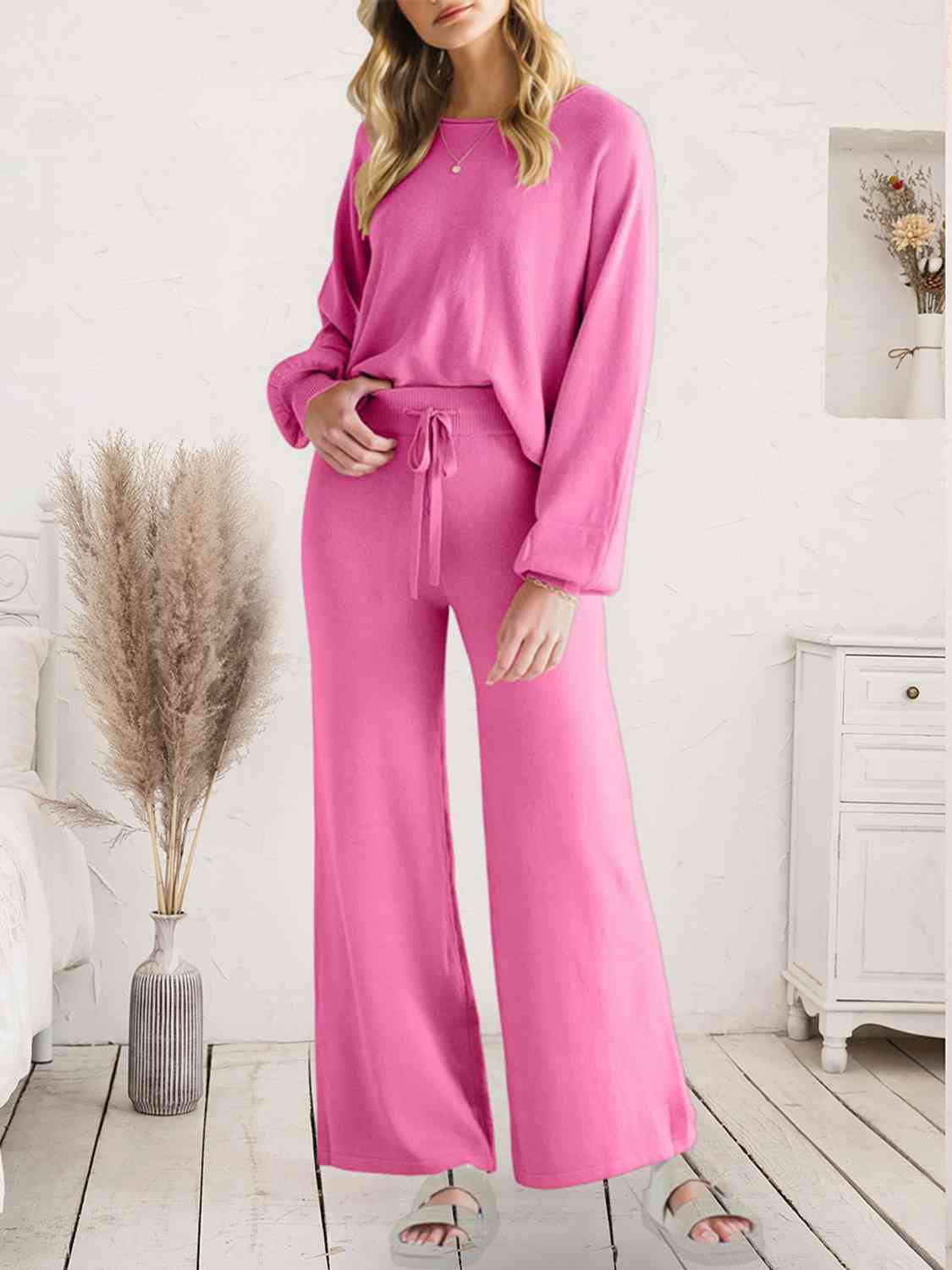 Long Sleeve Lounge Top and Drawstring Pants Set Trandify deal