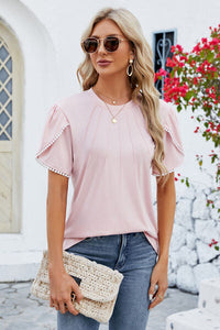 Round Neck Petal Sleeve T-Shirt Trandify deal