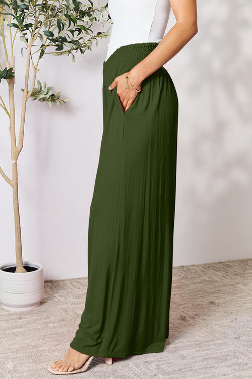 Double Take Full Size Smocked Wide Waistband Wide Leg Pants Trandify deal