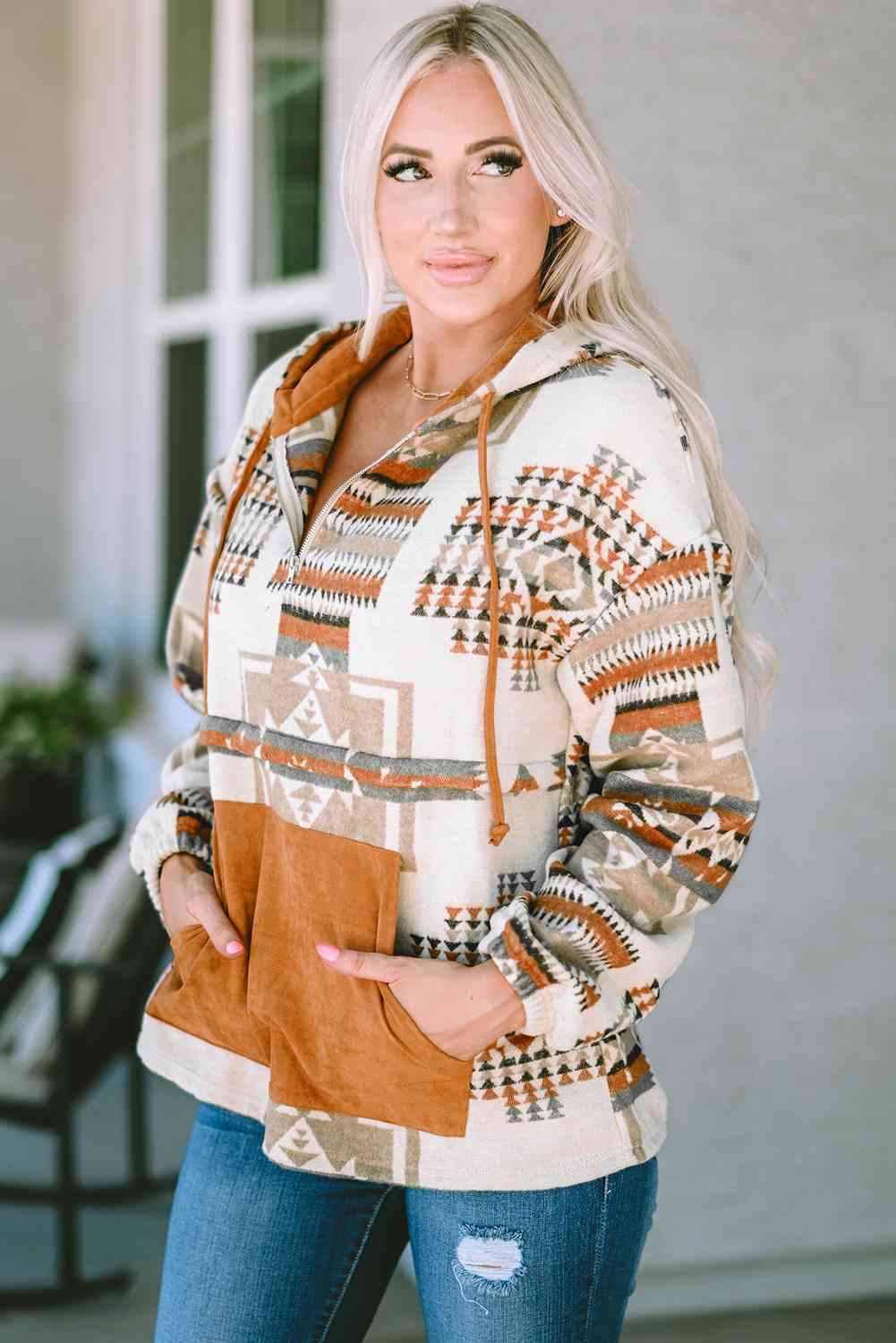 Geometric Quarter-Zip Hoodie Trandify deal