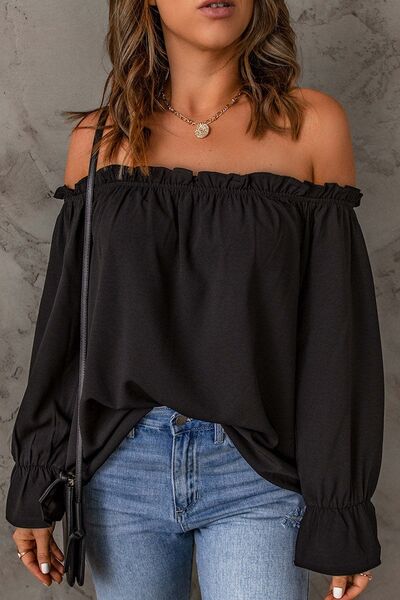 Frill Off-Shoulder Flounce Sleeve Blouse Trandify deal